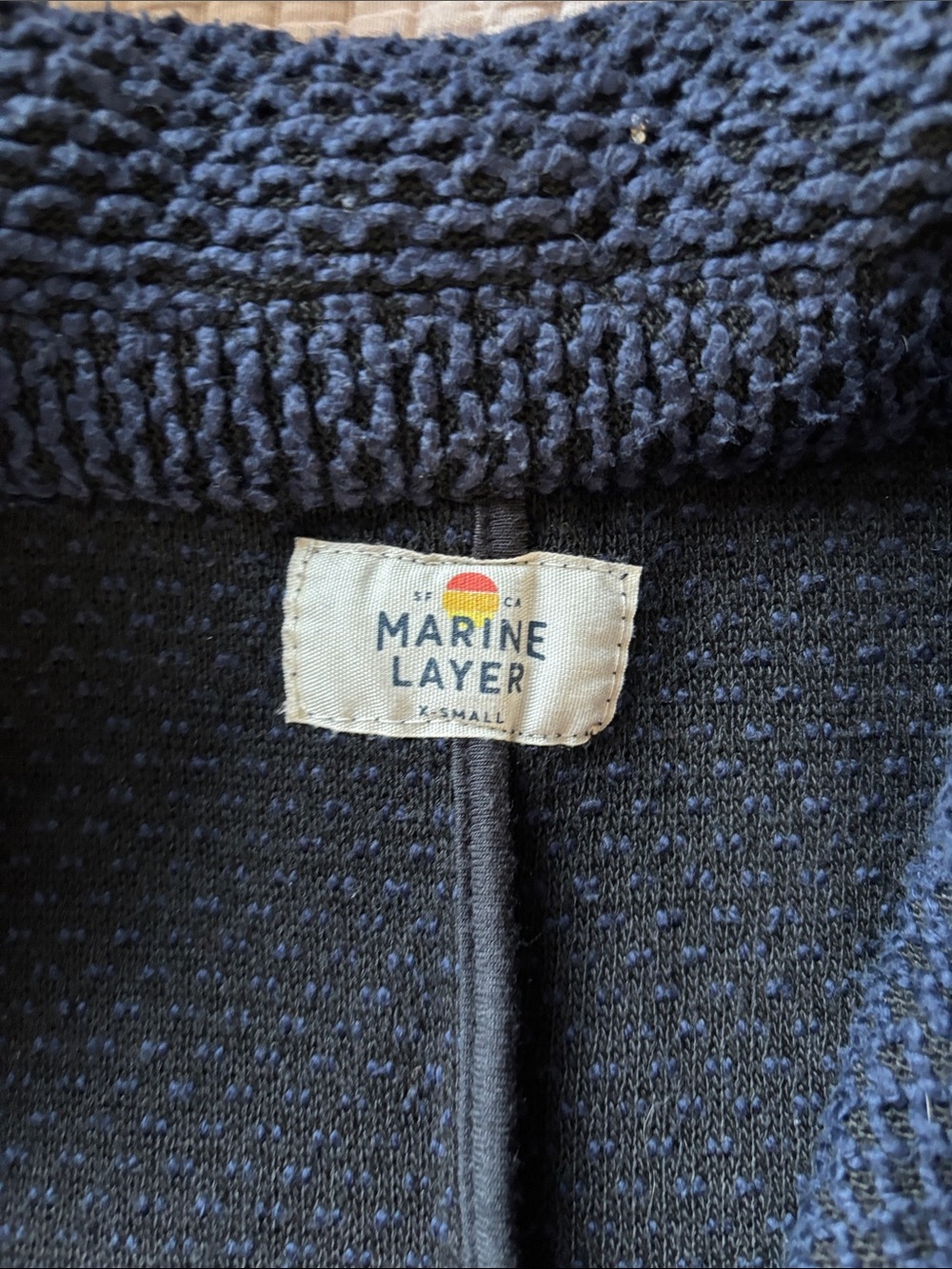 Marine Layer Birdseye Coatigan Navy Open-Front Textured Jacket, lightly worn - Picture 4 of 7